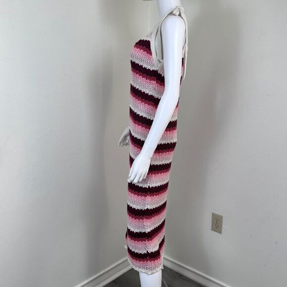 Zara Women Size L Strappy Pink Striped Crochet Knit Midi NEW Dress Party Resort - Picture 14 of 15